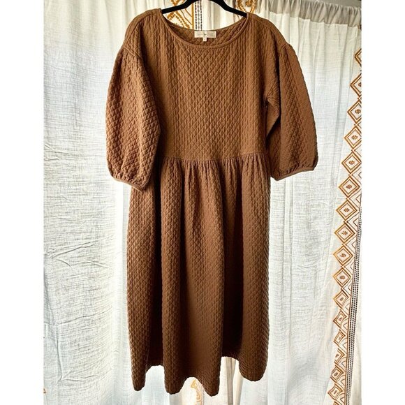 Hansel From Basel Sonja Quilted Dress (Size 1 or S) Camel Midi Modest Oversized - Picture 2 of 13